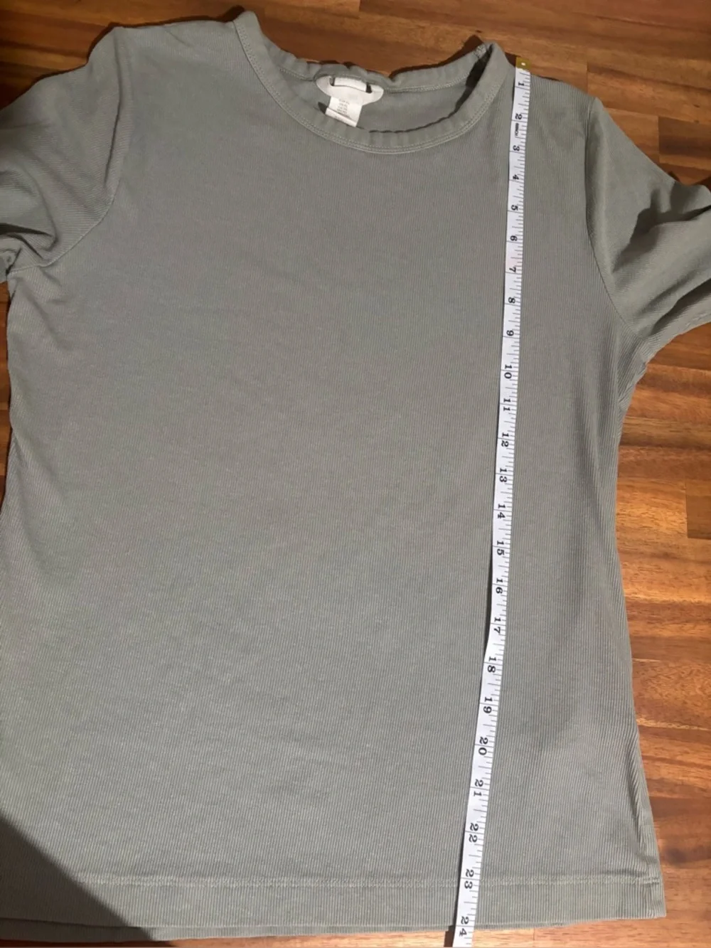 H&M Sage Green Ribbed Long Sleeve Tee XL Minimalist, Stretch Top - Picture 7 of 8